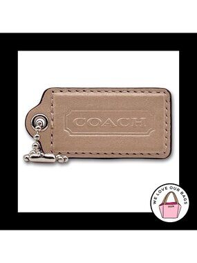 2.5" Large COACH Beige Oatmeal Leather Nickel Fob Bag Charm Keychain Hang Tag